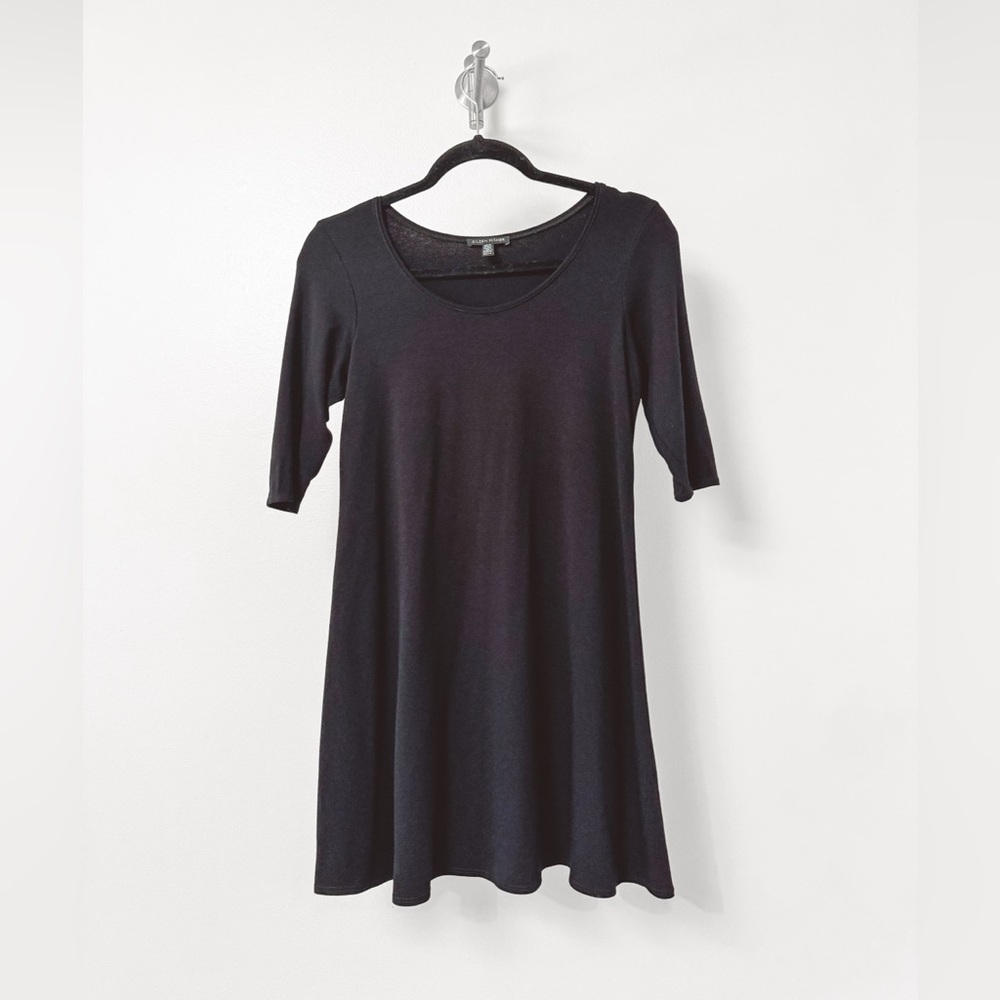 Eileen Fisher Scoop Neck Elbow Length‎ Classic Spring Chic Tunic Dress Black XS